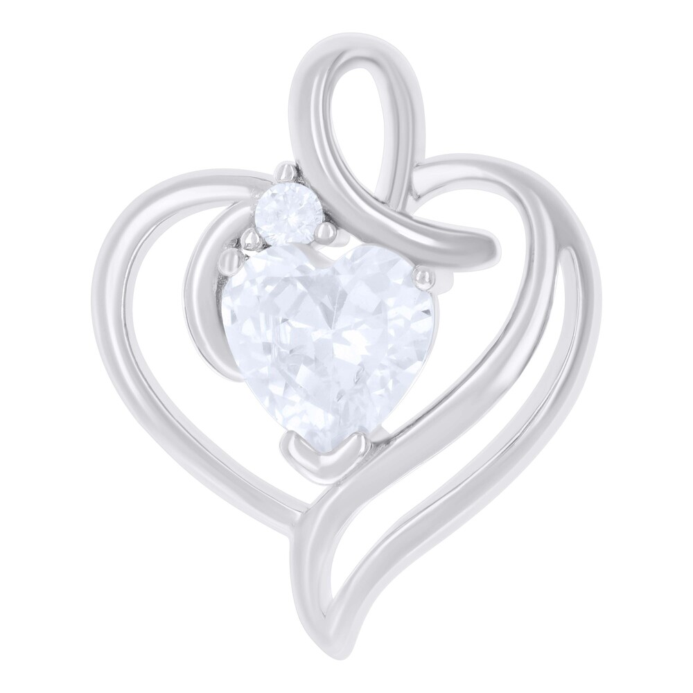 925 Sterling Silver Womens Heart Round Cubic-Zirconia Heart Charm Pendant